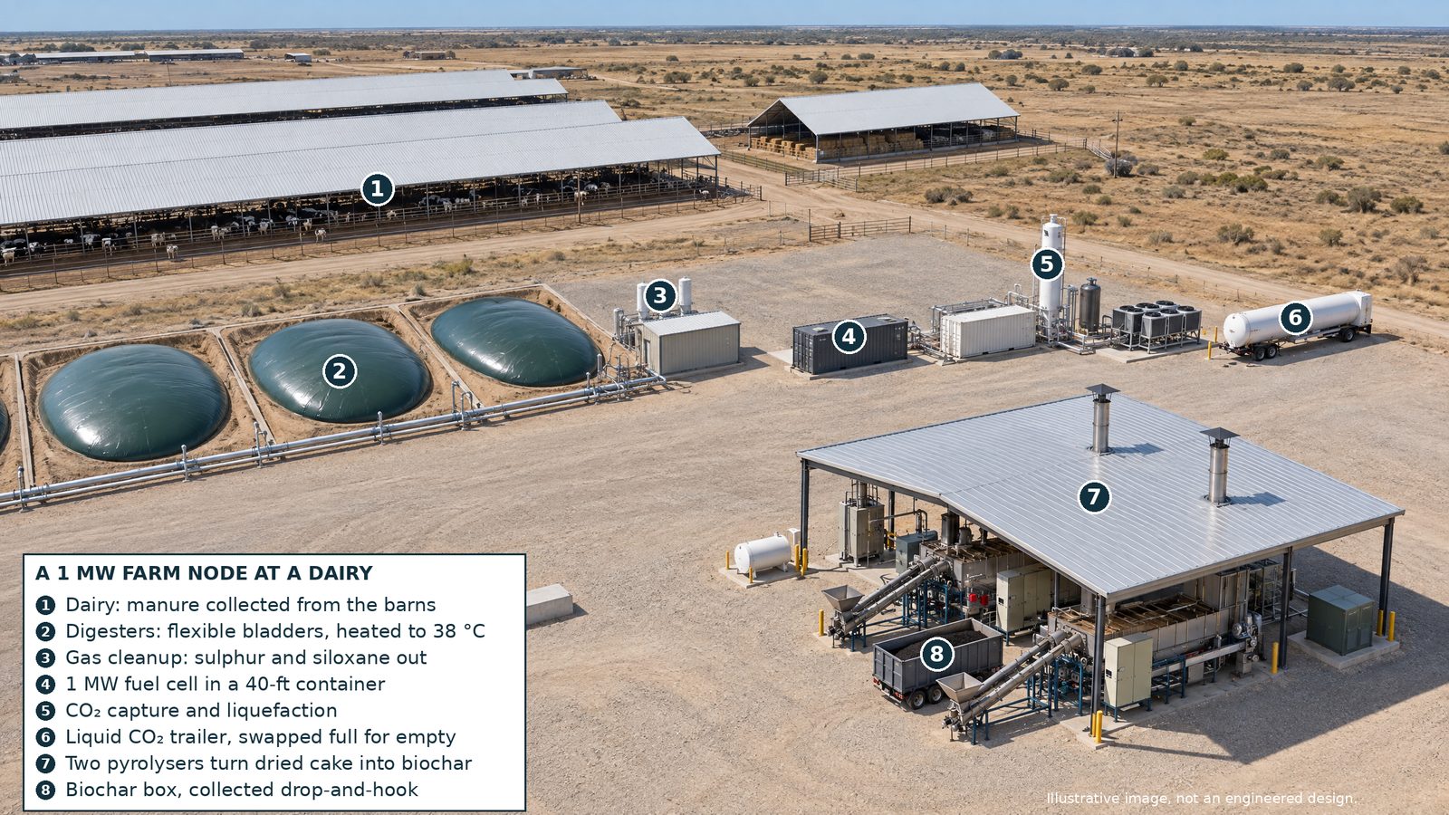 A 1 MW fuel cell and capture unit at a dairy